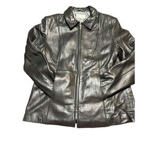Boston Harbour Black 100% Genuine Leather Jacket Riding Coat Full Zip Size XL